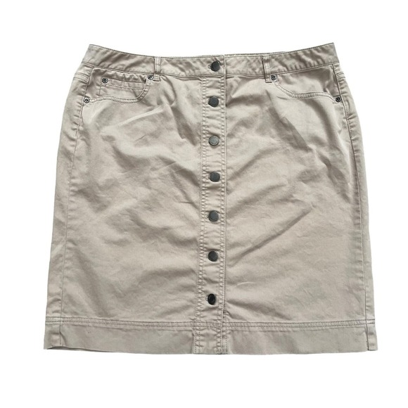 J. Jill Dresses & Skirts - J. Jill Button Front Khaki Straight Skirt Womens Size 14 Stretchy Knee Length